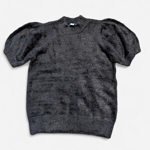 NWT Black Fuzzy Short Sleeve Puff Sleeve Sweater WOMENS SIZE MEDIUM